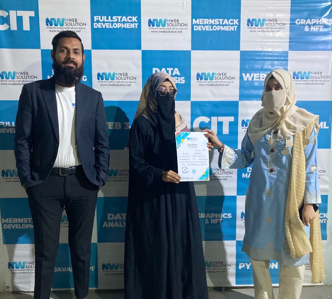 A proud certification ceremony led by Muhammad Bilal Shamshad, CEO of Nweb Solution, recognizing the dedication and achievements of students who successfully completed their professional training programs. At Nweb Solution, we believe in empowering learne